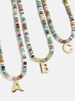 Semi-Precious Block Initial Necklace - Multi/Gold