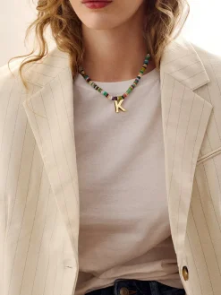 Semi-Precious Block Initial Necklace - Multi/Gold