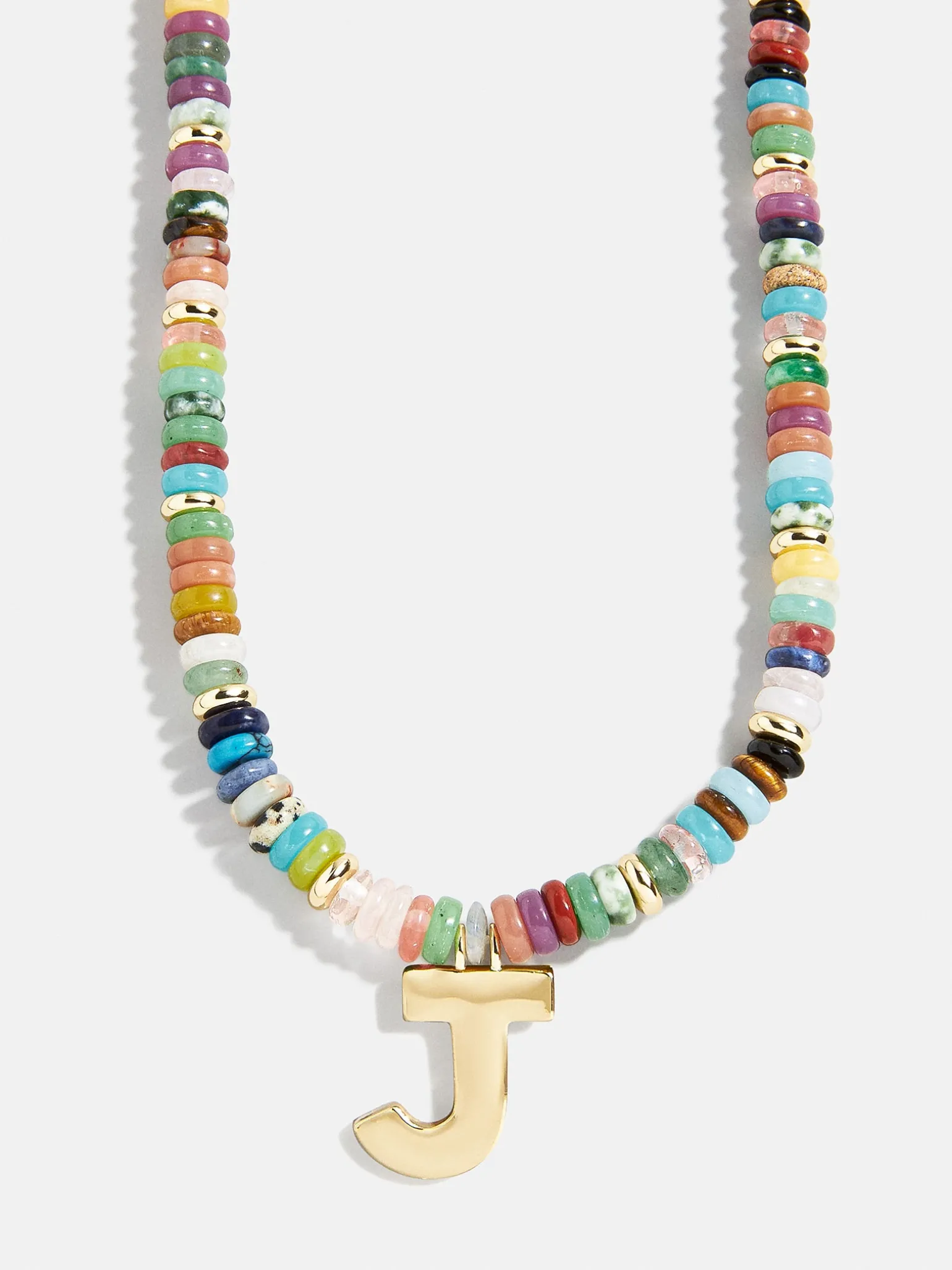 Semi-Precious Block Initial Necklace - Multi/Gold