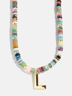 Semi-Precious Block Initial Necklace - Multi/Gold