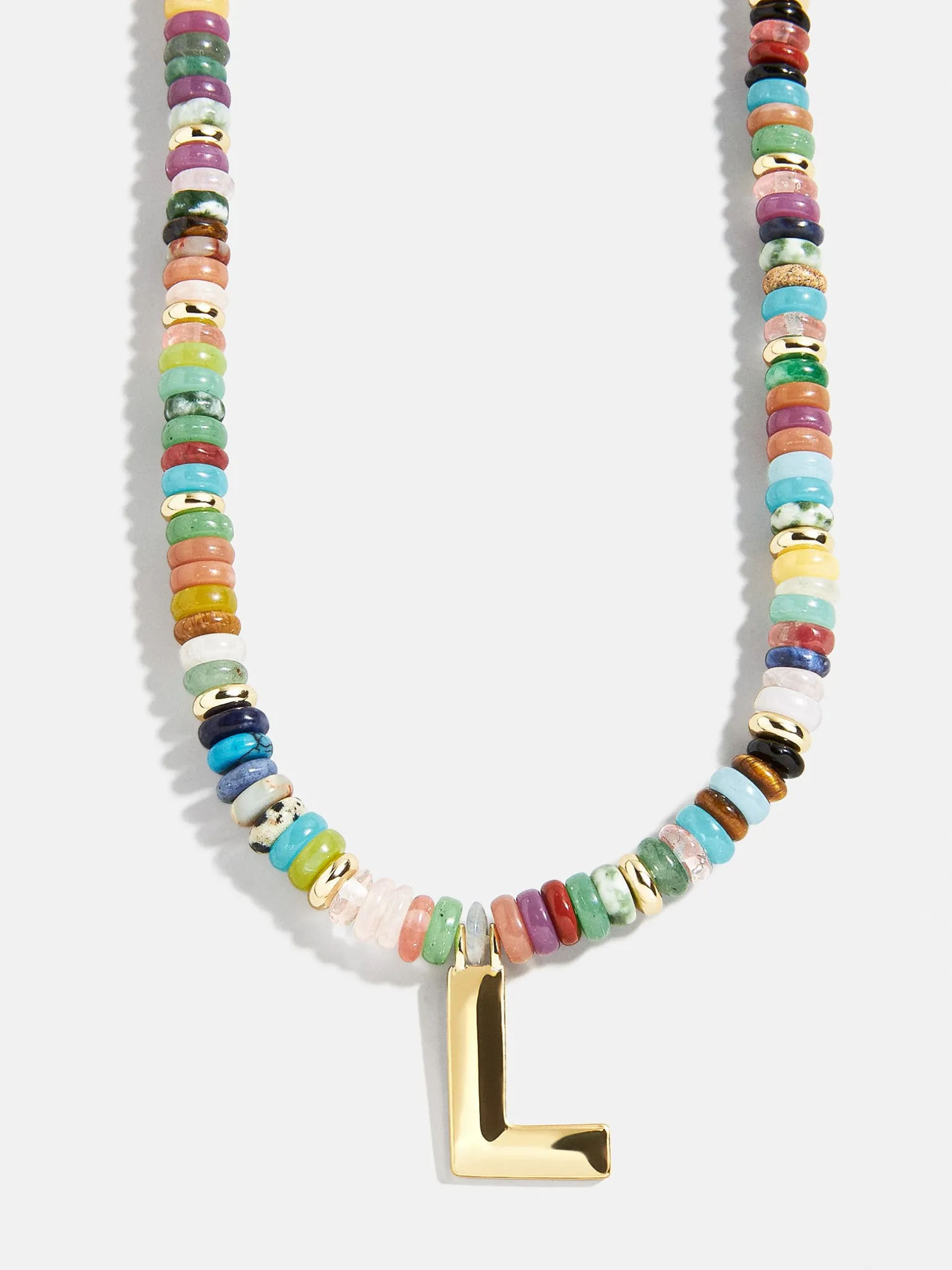 Semi-Precious Block Initial Necklace - Multi/Gold