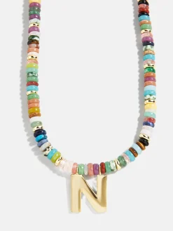 Semi-Precious Block Initial Necklace - Multi/Gold
