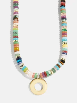 Semi-Precious Block Initial Necklace - Multi/Gold