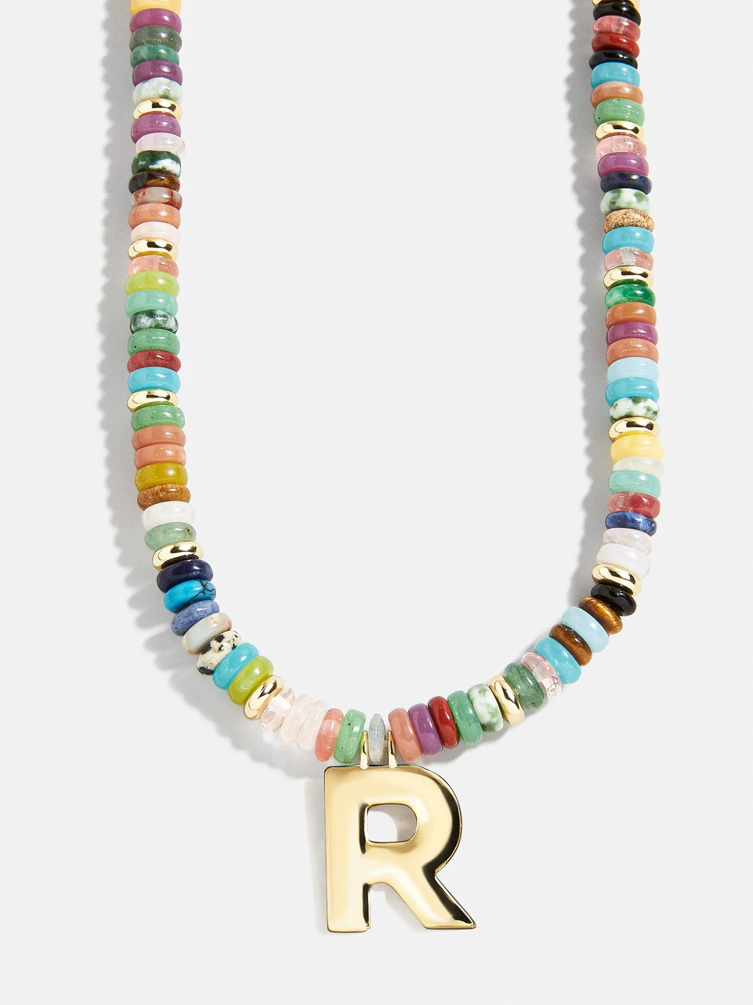 Semi-Precious Block Initial Necklace - Multi/Gold