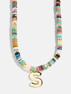 Semi-Precious Block Initial Necklace - Multi/Gold
