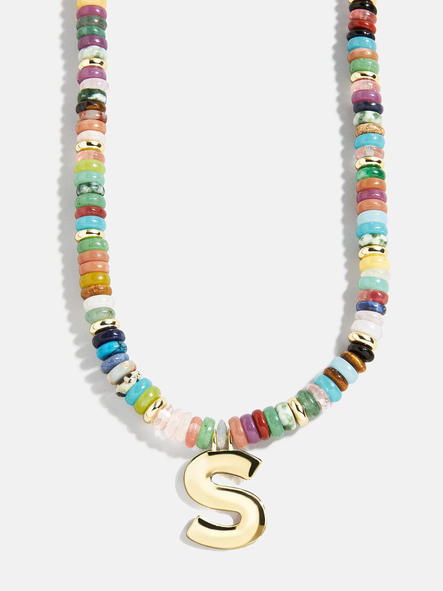 Semi-Precious Block Initial Necklace - Multi/Gold
