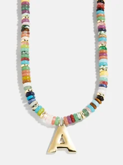 Semi-Precious Block Initial Necklace - Multi/Gold