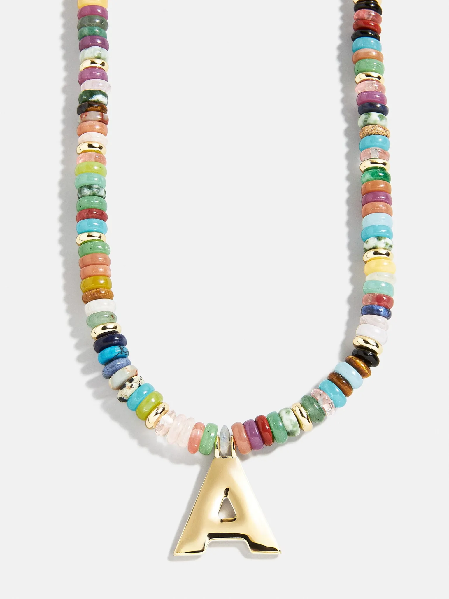 Semi-Precious Block Initial Necklace - Multi/Gold