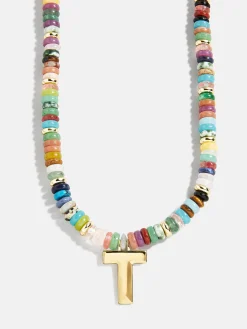 Semi-Precious Block Initial Necklace - Multi/Gold