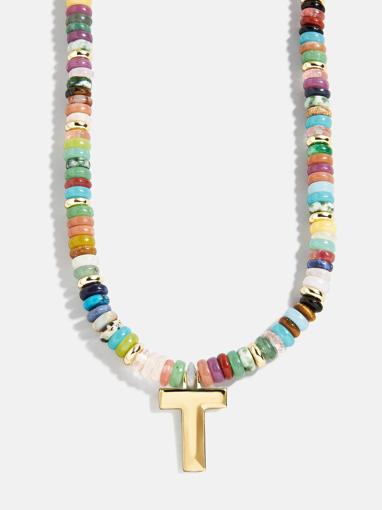 Semi-Precious Block Initial Necklace - Multi/Gold