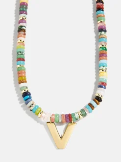 Semi-Precious Block Initial Necklace - Multi/Gold