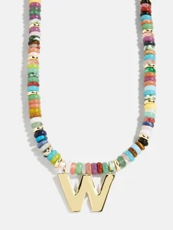 Semi-Precious Block Initial Necklace - Multi/Gold