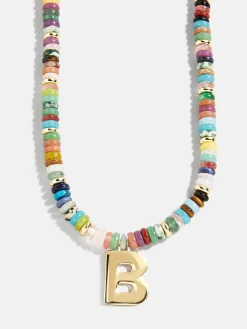 Semi-Precious Block Initial Necklace - Multi/Gold