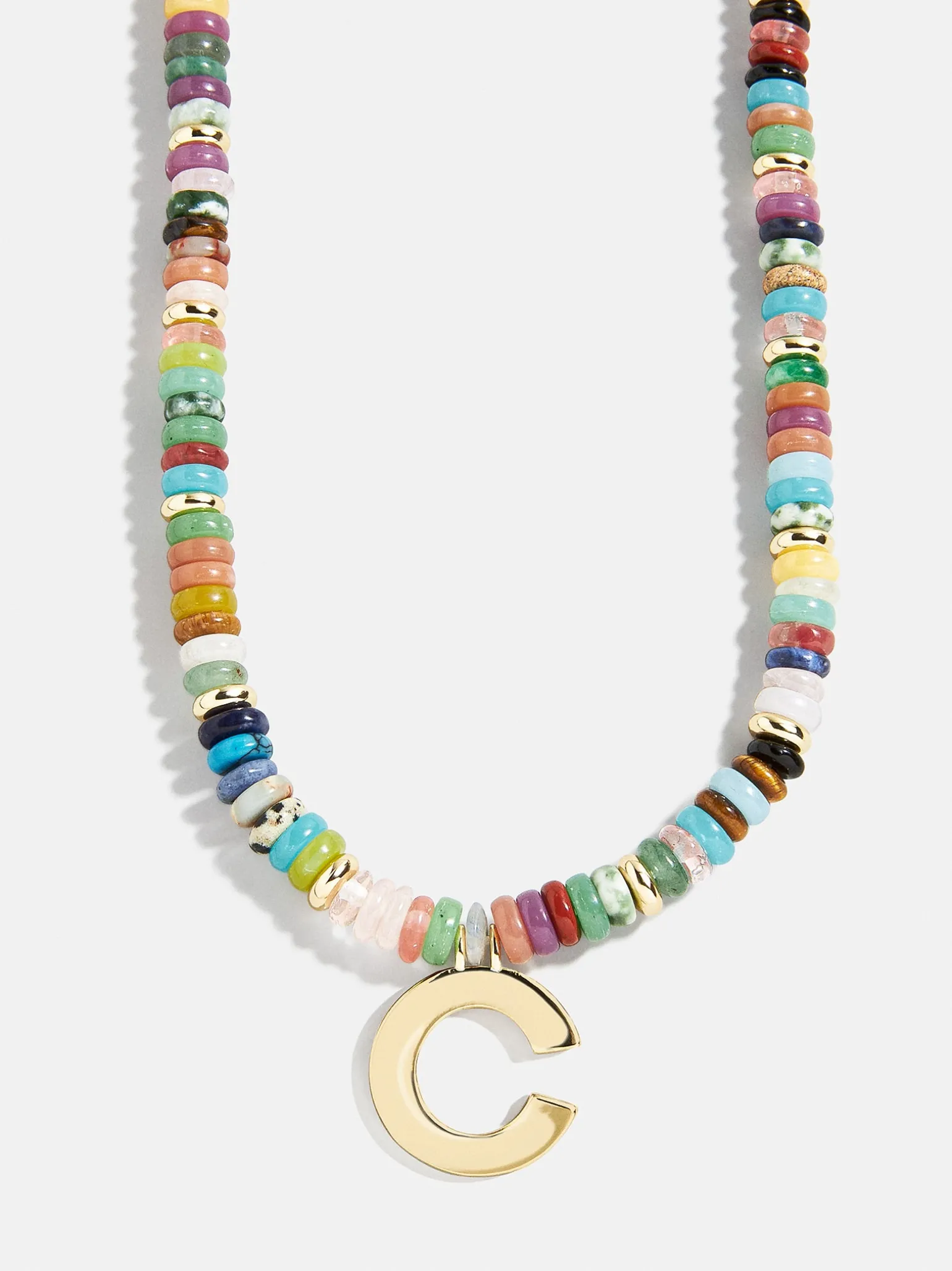 Semi-Precious Block Initial Necklace - Multi/Gold
