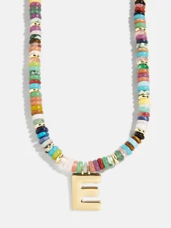 Semi-Precious Block Initial Necklace - Multi/Gold