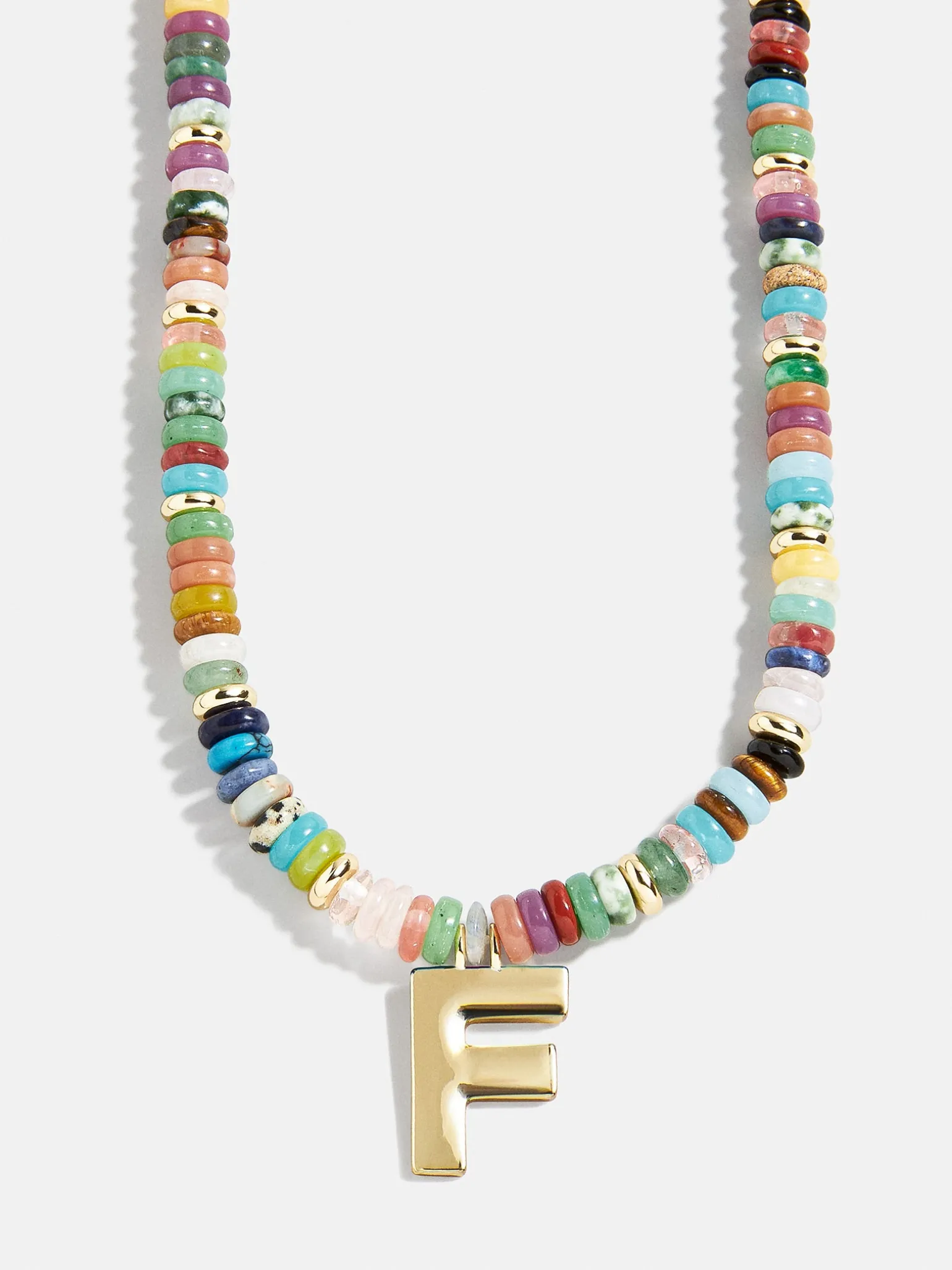 Semi-Precious Block Initial Necklace - Multi/Gold