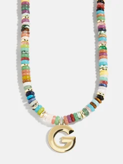 Semi-Precious Block Initial Necklace - Multi/Gold