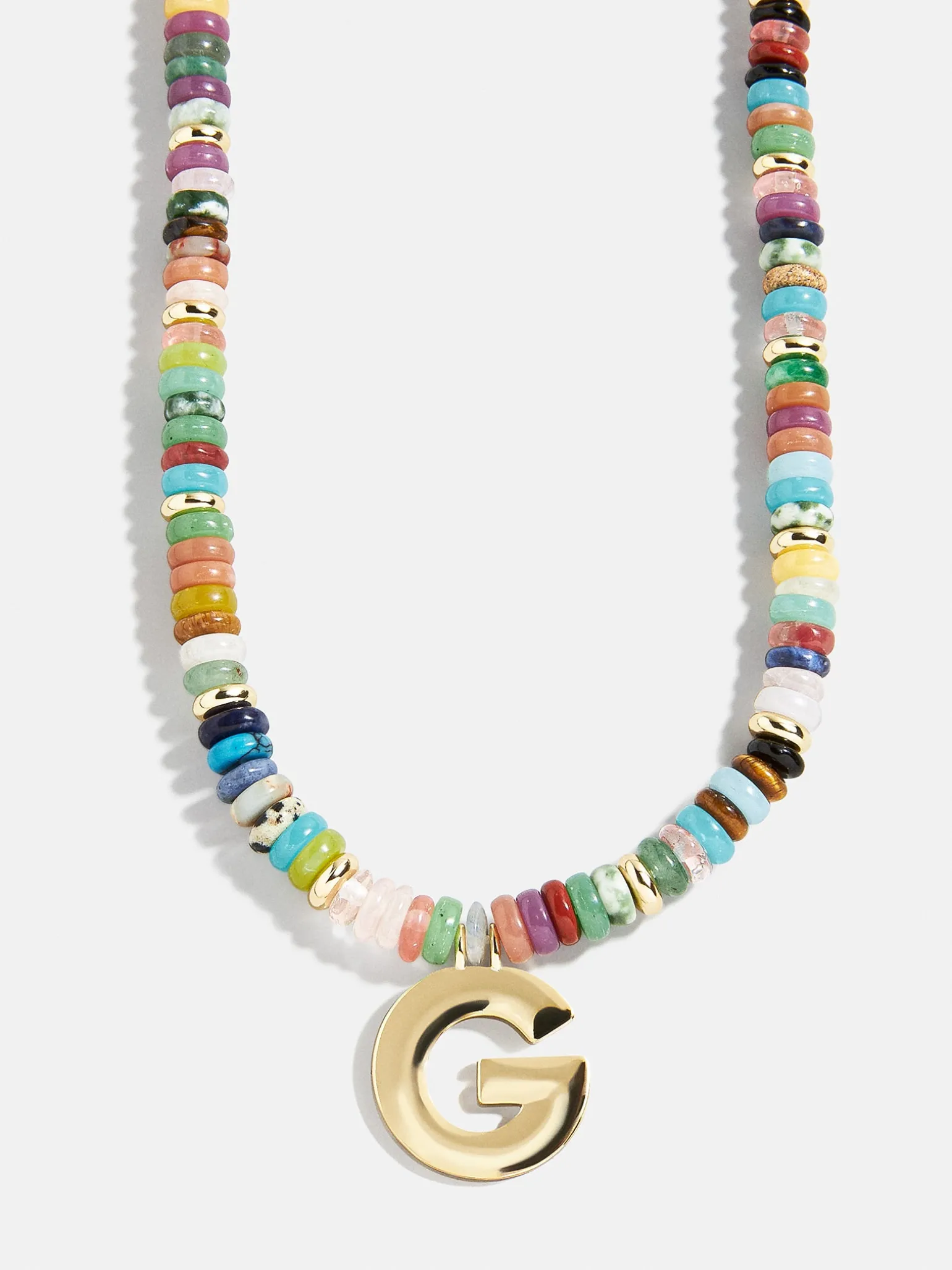 Semi-Precious Block Initial Necklace - Multi/Gold