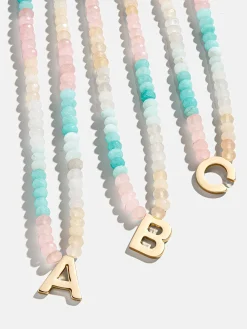 Semi-Precious Block Initial Necklace - Light Multi