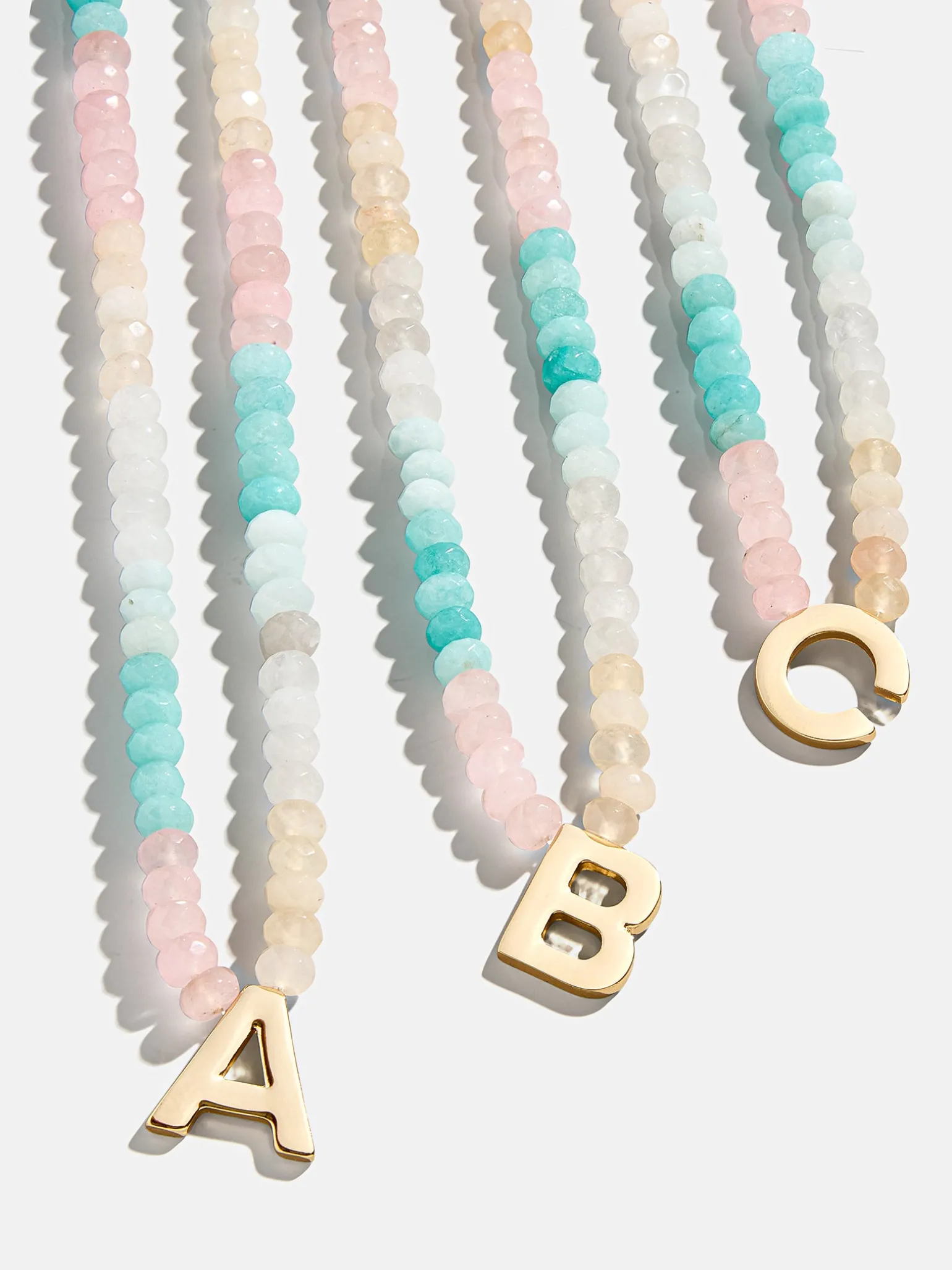 Semi-Precious Block Initial Necklace - Light Multi