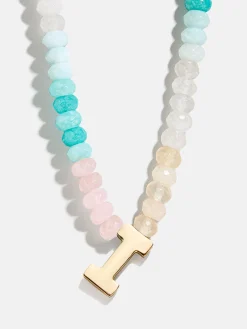 Semi-Precious Block Initial Necklace - Light Multi