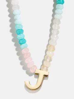 Semi-Precious Block Initial Necklace - Light Multi