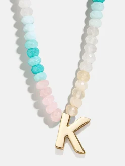 Semi-Precious Block Initial Necklace - Light Multi