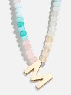 Semi-Precious Block Initial Necklace - Light Multi