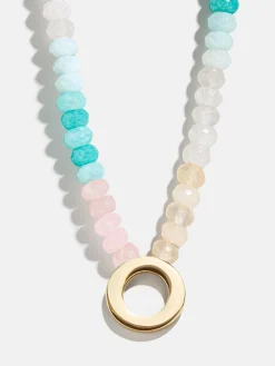 Semi-Precious Block Initial Necklace - Light Multi