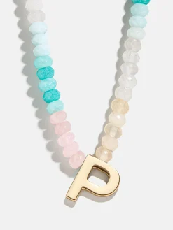 Semi-Precious Block Initial Necklace - Light Multi