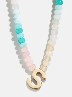 Semi-Precious Block Initial Necklace - Light Multi