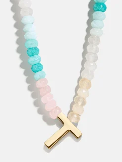 Semi-Precious Block Initial Necklace - Light Multi