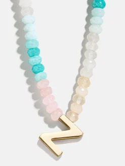 Semi-Precious Block Initial Necklace - Light Multi