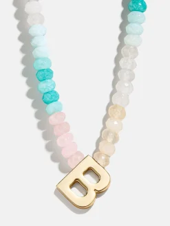 Semi-Precious Block Initial Necklace - Light Multi