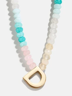Semi-Precious Block Initial Necklace - Light Multi