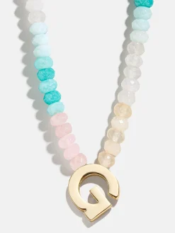 Semi-Precious Block Initial Necklace - Light Multi