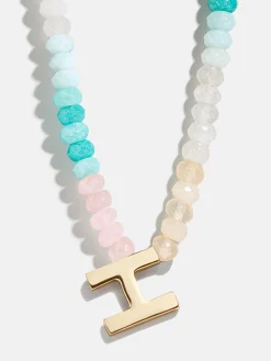 Semi-Precious Block Initial Necklace - Light Multi