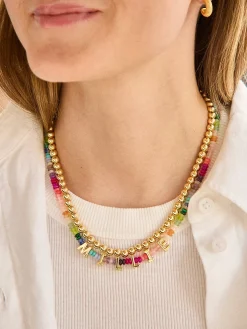 Semi-Precious Custom Nameplate Necklace - Multi