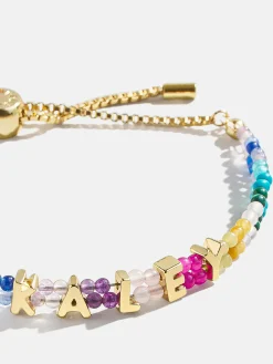Semi-Precious Custom Nameplate Bracelet - Multi