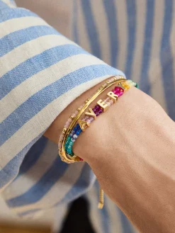 Semi-Precious Custom Nameplate Bracelet - Multi