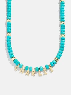 Semi-Precious Gold Custom Nameplate Necklace - Gold/Blue