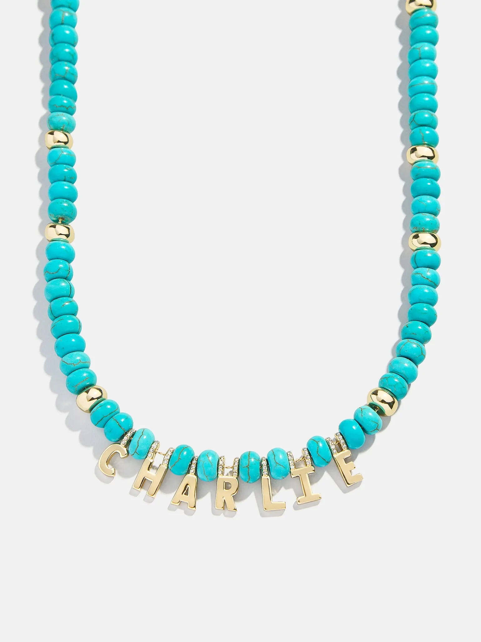 Semi-Precious Gold Custom Nameplate Necklace - Gold/Blue