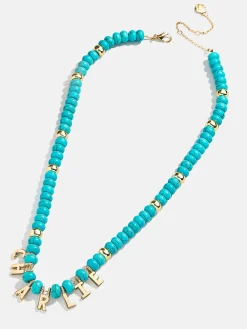 Semi-Precious Gold Custom Nameplate Necklace - Gold/Blue