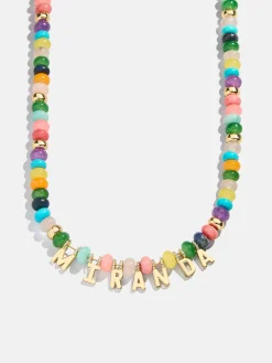 Semi-Precious Gold Custom Nameplate Necklace - Gold/Multi