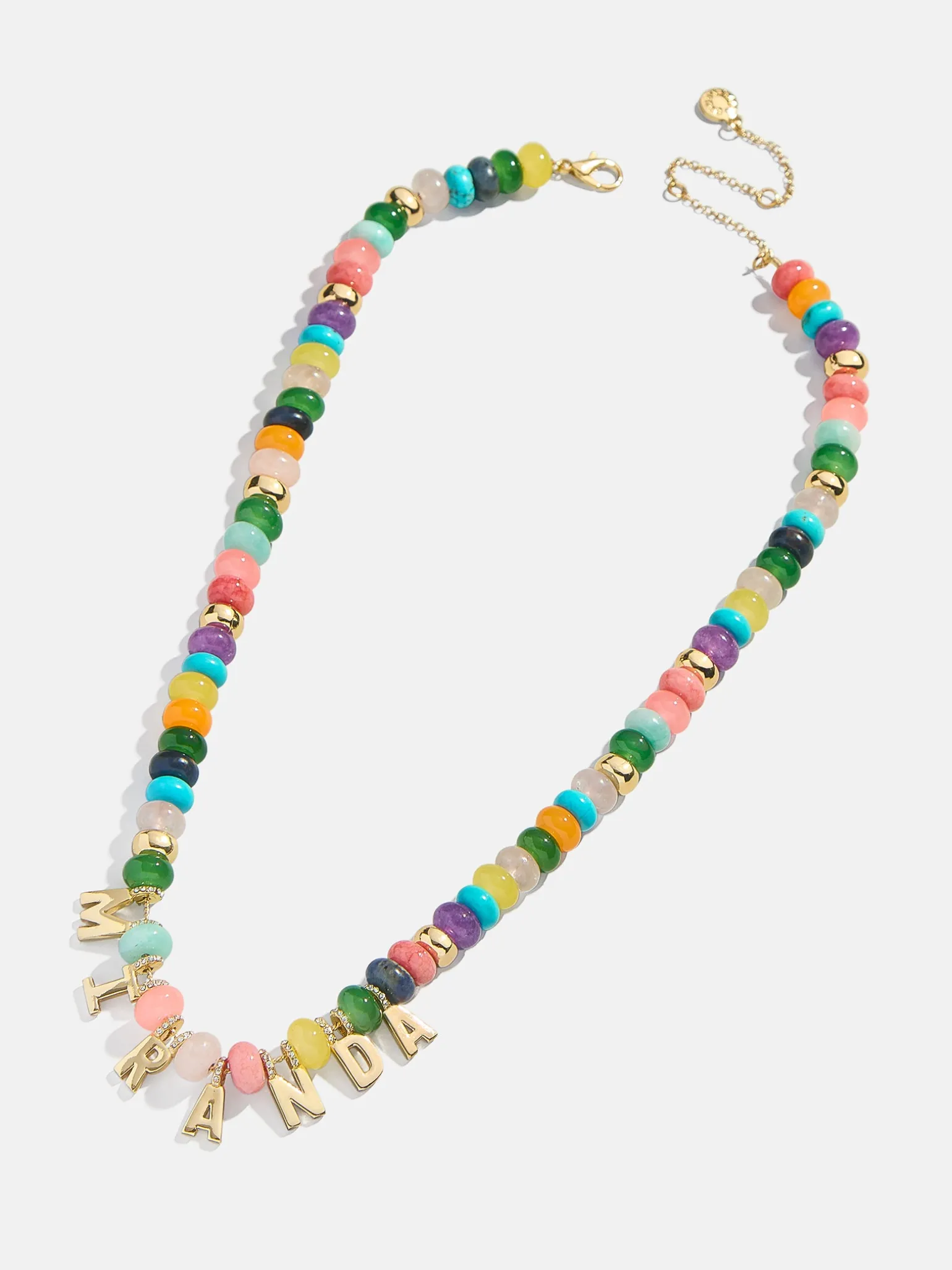 Semi-Precious Gold Custom Nameplate Necklace - Gold/Multi
