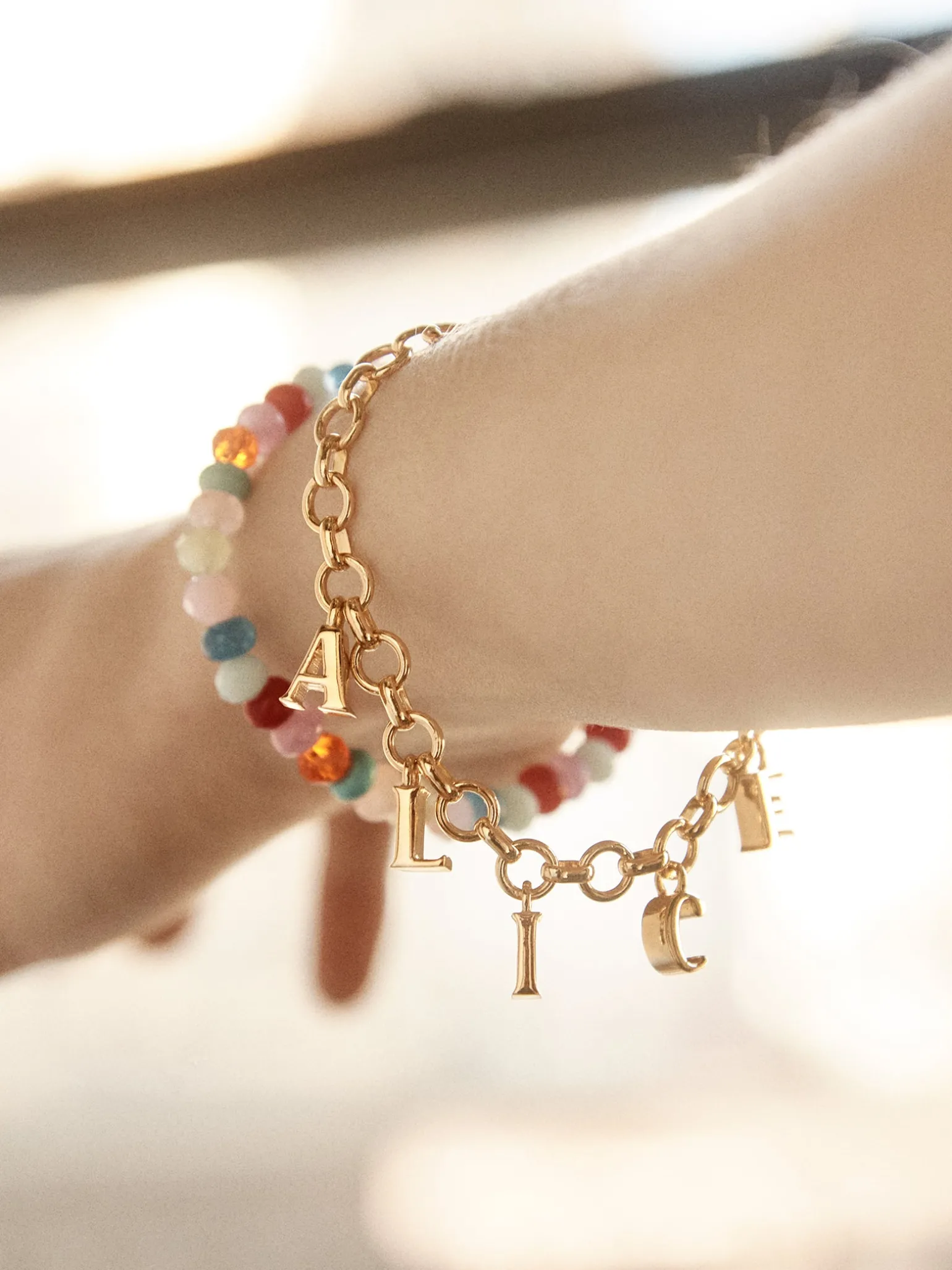 Spaced Letter Custom Charm Bracelet - Gold