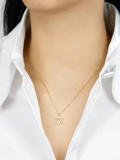 Star of David 18K Gold Vermeil Necklace - Gold/Pavé