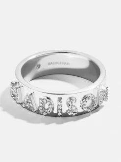 Sterling Silver Custom Block Ring - Sterling Silver. Pavé Cubic Zirconia Stones