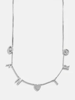 Sterling Silver Custom Icon Necklace - Sterling Silver. Pavé Cubic Zirconia Stones
