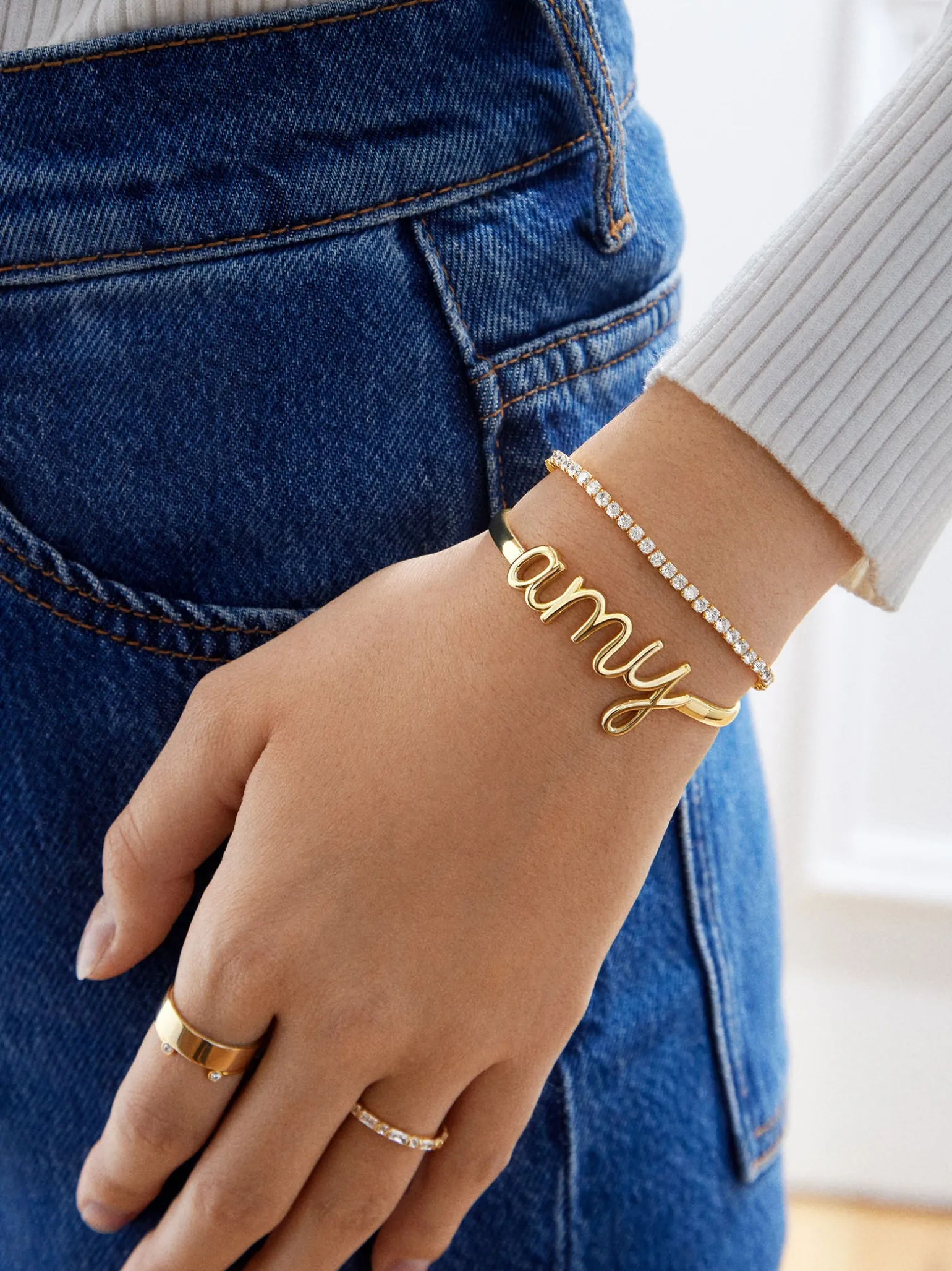 Sterling Silver Custom Nameplate Cuff Bracelet - Sterling Silver